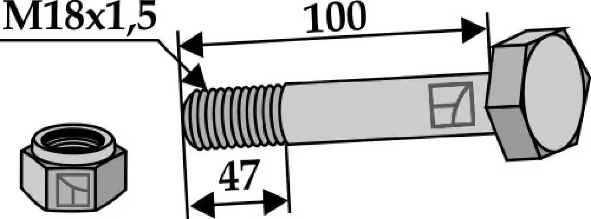 Schraube mit Sicherungsmutter - M18x1,5 - 10.9